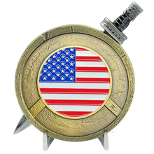 Load image into Gallery viewer, Army Marines Air Force Coast Guard Navy Warrior Gladiator American US Flag Shield with removable Sword Military Veteran Patriotic BL7-013 - www.ChallengeCoinCreations.com