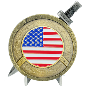 Army Marines Air Force Coast Guard Navy Warrior Gladiator American US Flag Shield with removable Sword Military Veteran Patriotic BL7-013 - www.ChallengeCoinCreations.com
