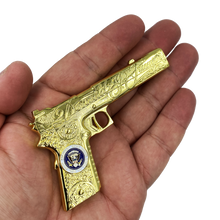 Load image into Gallery viewer, new Shiny Gold special edition TRUMP 2020 MAR-A-LAGO &quot;Jesse James&quot; 1911 MAGA Challenge Coin DL3-11 - www.ChallengeCoinCreations.com