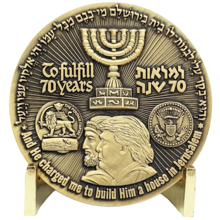 Load image into Gallery viewer, Rare antique gold plated Trump Israel Jerusalem MAGA Challenge Coin 70 years Temple DL12-07 - www.ChallengeCoinCreations.com