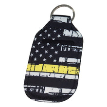 Load image into Gallery viewer, Thin Line Flag Neoprene Sanitizer Lotion Keychain First Responders Blue Green Red Gold Gray RWB