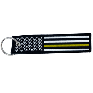Thin Gold Line Police Flag Law Enforcement Keychain or Luggage Tag or zipper pull 911 Dispatcher Emergency LAPD NYPD CC-010 LKC-03 - www.ChallengeCoinCreations.com