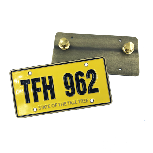 Goonies Fratelli's License Plate Medallion Pin with dual pin backs Jeep Cherokee TFH 962 FF-019 - www.ChallengeCoinCreations.com
