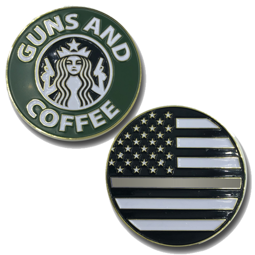 Thin Gray Line Guns and Coffee Challenge Coin Police Correctional Officer Corrections L-16 - www.ChallengeCoinCreations.com