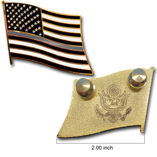 Thin Gray Line Correction Large cloisonné American Flag Lapel Pin with 2 pin posts and deluxe clasps, Correctional Officer Grey P-016 - www.ChallengeCoinCreations.com