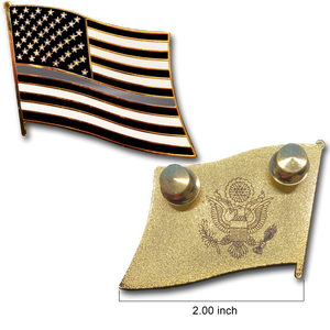 Thin Gray Line Correction Large cloisonné American Flag Lapel Pin with 2 pin posts and deluxe clasps, Correctional Officer Grey P-016 - www.ChallengeCoinCreations.com