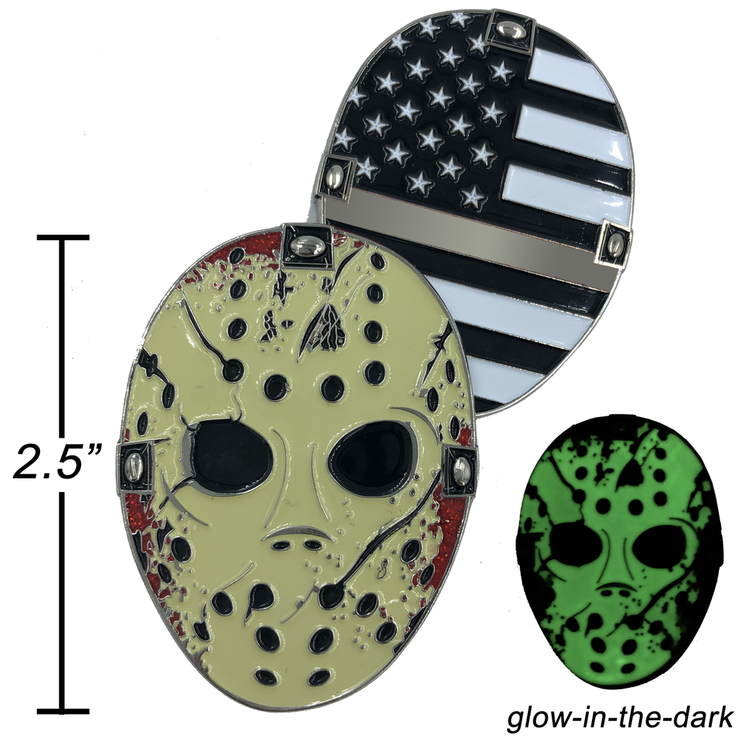 Thin Gray Line COrrections Jason Voorhees CO Goalie Mask Friday the 13th Correctional Officer K-022 - www.ChallengeCoinCreations.com