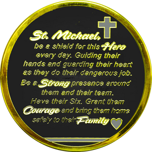 Correctional Officer CO Prayer Saint Michael Protect Us Matthew 14:30 Challenge Coin Thin Gray Line