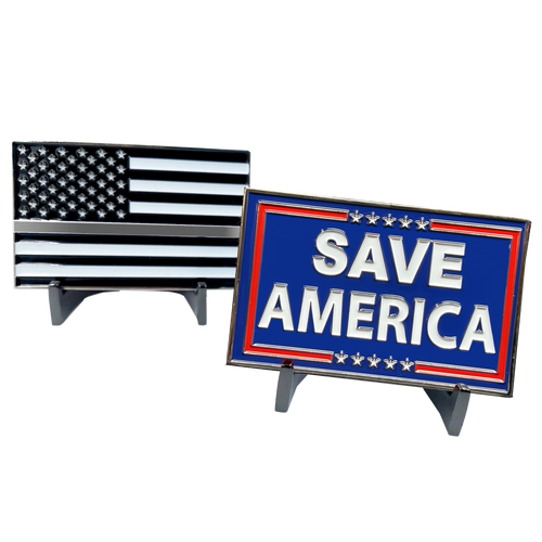 Save America Correctional Officer CO Thin Gray Line American Flag Challenge Coin Corrections Police Trump MAGA DeSantis GL2-015
