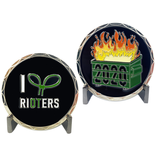 I Love Rioters 2020 Dumpster Fire Handcuff Zip Ties Police Thin Green Line Overtime Challenge Coin DL2-05 - www.ChallengeCoinCreations.com
