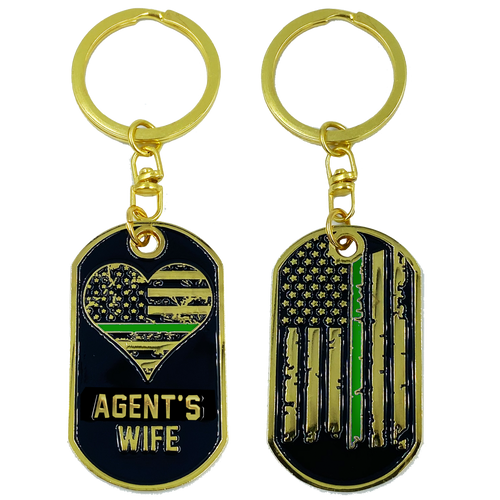 Agent's Wife Thin Green Line American Flag Challenge Coin Keychain Border Patrol BP CBP AA-007 - www.ChallengeCoinCreations.com