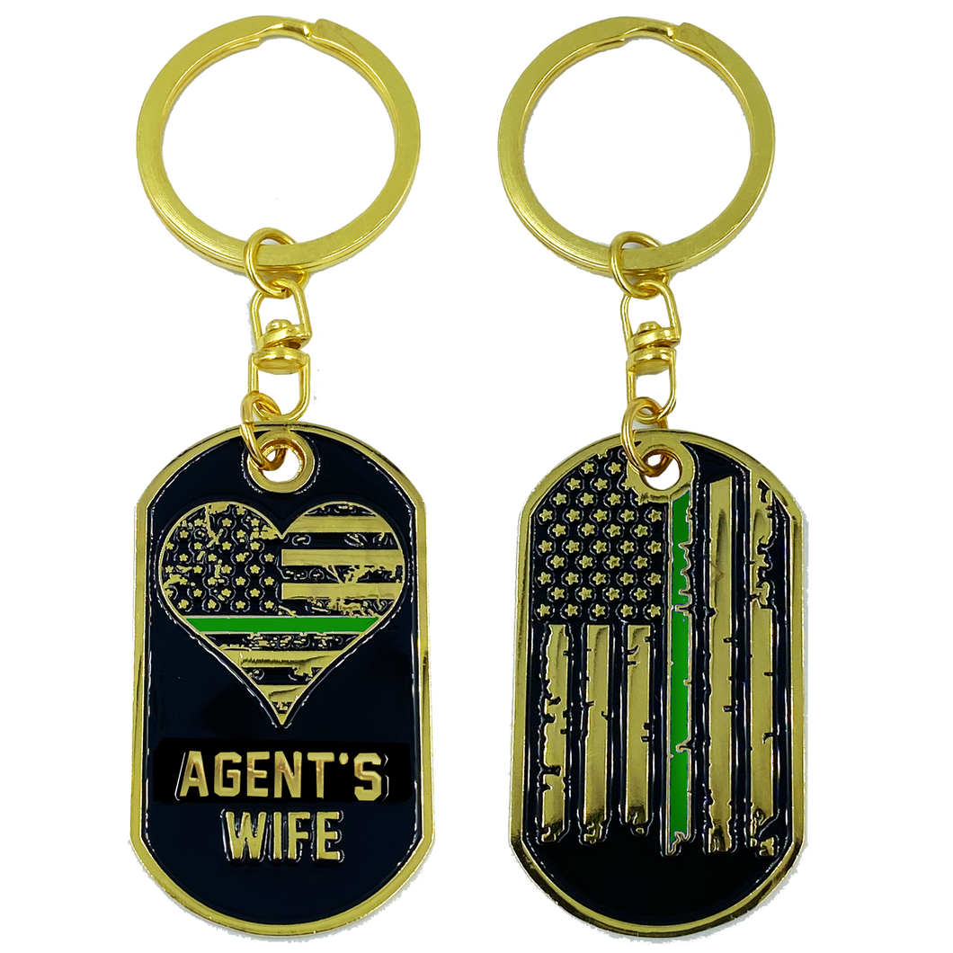 Agent's Wife Thin Green Line American Flag Challenge Coin Keychain Border Patrol BP CBP AA-007 - www.ChallengeCoinCreations.com