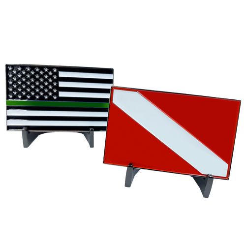 Dive Flag Challenge Coin with Thin Green Line U.S. Flag Deputy Sheriff BPA Rescue Diver Scuba Diving Army Marines Military CL13-11 - www.ChallengeCoinCreations.com