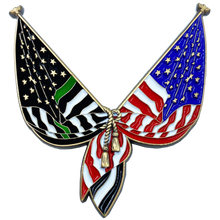 Load image into Gallery viewer, Thin Green Line Flag Pin 2 inch with dual pin posts Border Patrol Agent Deputy Sheriff Military Army Marines DL10-03 - www.ChallengeCoinCreations.com