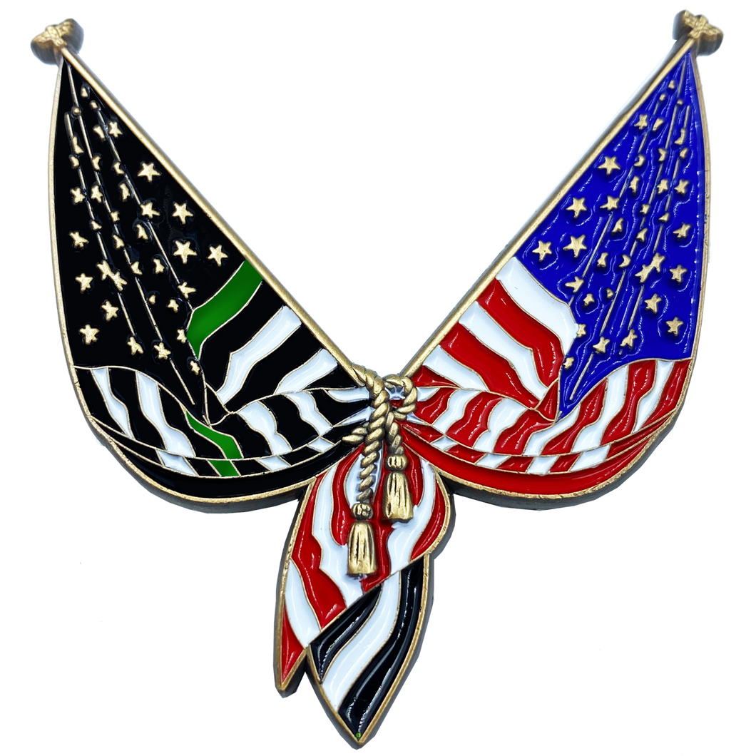 Thin Green Line Flag Pin 2 inch with dual pin posts Border Patrol Agent Deputy Sheriff Military Army Marines DL10-03 - www.ChallengeCoinCreations.com