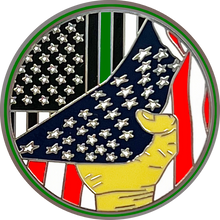 Load image into Gallery viewer, Thin Green Line American Flag Police Lapel Pin hand pulling down CBP Border Patrol Agent Deputy Sheriff Army Marines PBX-002-J P-183C