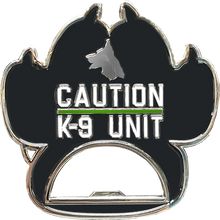 Load image into Gallery viewer, Thin Green Line Police Canine K9 unit paw bottle opener Border Patrol Deputy Sheriff Army Marines challenge coin BL16-011 - www.ChallengeCoinCreations.com
