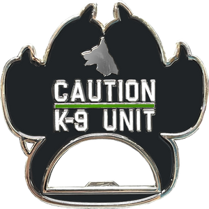 Thin Green Line Police Canine K9 unit paw bottle opener Border Patrol Deputy Sheriff Army Marines challenge coin BL16-011 - www.ChallengeCoinCreations.com