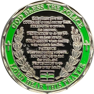 Saint Michael Police Prayer Challenge Coin Thin Green Line Army Marines CBP Border Patrol St. Michael Protect Us GL3-007