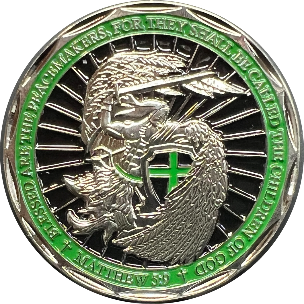 Saint Michael Police Prayer Challenge Coin Thin Green Line Army Marines CBP Border Patrol St. Michael Protect Us GL3-007