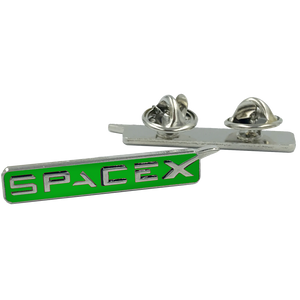 SpaceX pin Space X dual pin back green lapel pin K-008 - www.ChallengeCoinCreations.com