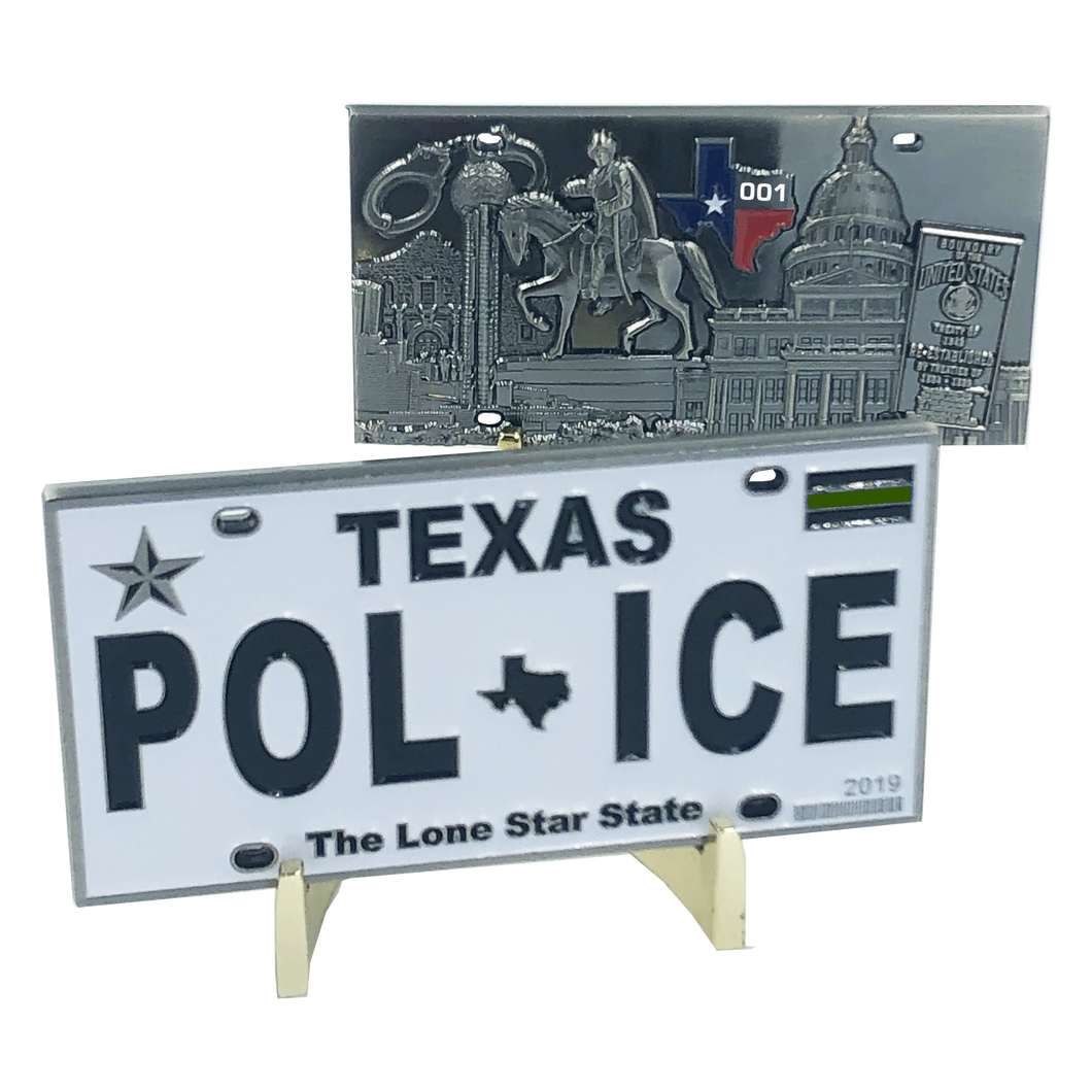 Thin Green Line Texas Police License Plate Challenge Coin Border Patrol Sheriff CBP Law Enforcement N-002A - www.ChallengeCoinCreations.com