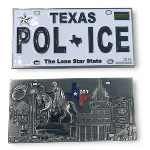Thin Green Line Texas Police License Plate Challenge Coin Border Patrol Sheriff CBP Law Enforcement N-002A - www.ChallengeCoinCreations.com