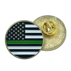 Thin Green Line pin american flag Army, Security, Border Patrol, Sheriff (round) P-012 - www.ChallengeCoinCreations.com
