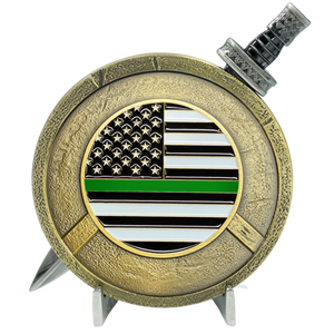 Thin Green Line Border Patrol CBP BPA Warrior Gladiator Shield with removable Sword Challenge Coin Set Deputy Sheriff Marines Army EL5-018 - www.ChallengeCoinCreations.com