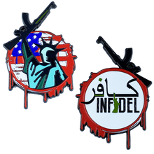 Load image into Gallery viewer, Infidel Statue of Liberty American Flag M4 Thin Green Line Challenge Coin Border Patrol Army Marines Military DL8-09 - www.ChallengeCoinCreations.com