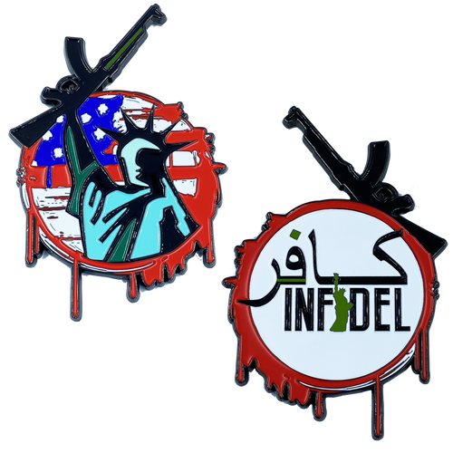 Infidel Statue of Liberty American Flag M4 Thin Green Line Challenge Coin Border Patrol Army Marines Military DL8-09 - www.ChallengeCoinCreations.com