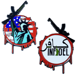 Infidel Statue of Liberty American Flag M4 Thin Green Line Challenge Coin Border Patrol Army Marines Military DL8-09 - www.ChallengeCoinCreations.com