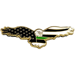 Bald Eagle Thin Green Line Border Patrol Army American Flag Cloisonné pin with dual pin posts Veteran PBX-006-C P-196A
