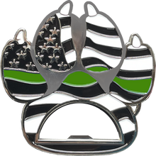 Load image into Gallery viewer, Thin Green Line Police Canine K9 unit paw bottle opener Border Patrol Deputy Sheriff Army Marines challenge coin BL16-011 - www.ChallengeCoinCreations.com