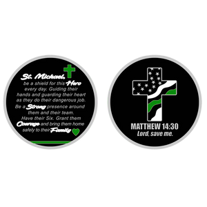 Border Patrol Agent Prayer Saint Michael Protect Us Matthew 14:30 Challenge Coin Thin Green Line GL7-005