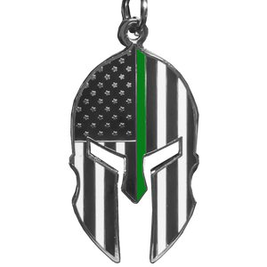 Gladiator Police Thin Green Line Flag Spartan Helmet Keychain Border Patrol GHKB-1B KC-037