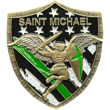 Load image into Gallery viewer, Border Patrol Agent Saint Michael Gladiator Shield Thin Green Line Flag Challenge Coin Army Military Veteran GL5-003