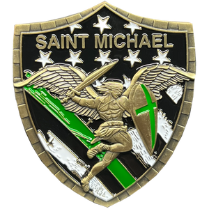 Border Patrol Agent Saint Michael Gladiator Shield Thin Green Line Flag Challenge Coin Army Military Veteran GL5-003