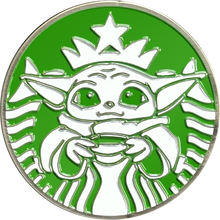 Load image into Gallery viewer, Starbucks parody pin Baby Yoda inspired by Star Wars Grogu The Child coffee EL7-016 - www.ChallengeCoinCreations.com