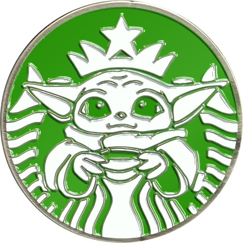 Starbucks parody pin Baby Yoda inspired by Star Wars Grogu The Child coffee EL7-016 - www.ChallengeCoinCreations.com