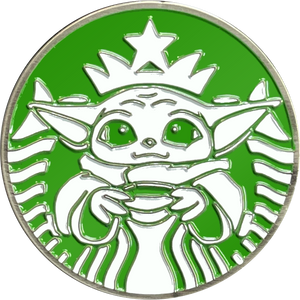 Starbucks parody pin Baby Yoda inspired by Star Wars Grogu The Child coffee EL7-016 - www.ChallengeCoinCreations.com