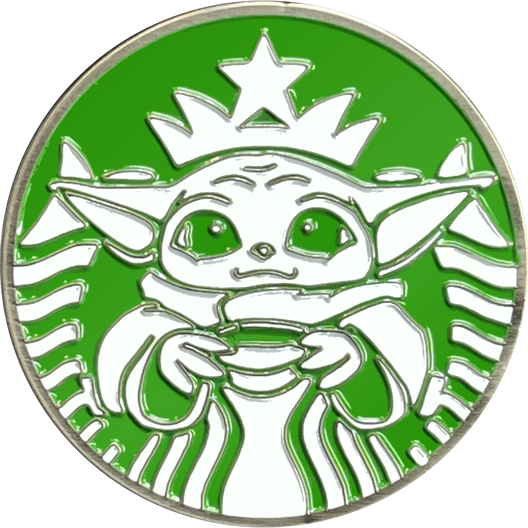 Starbucks parody pin Baby Yoda inspired by Star Wars Grogu The Child coffee EL7-016 - www.ChallengeCoinCreations.com
