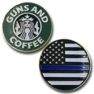 Thin Blue Line Guns and Coffee Challenge Coin Police NYPD CBP FBI ATF Law Enforcement J-008 - www.ChallengeCoinCreations.com