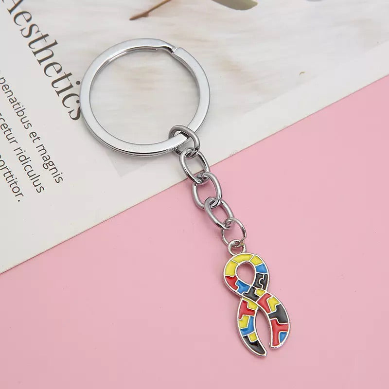 Autism Awareness Puzzle Pieces Ribbon Keychain FREE USA SHIPPING SHIPS FROM USA KC-042B