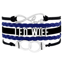 Load image into Gallery viewer, LEO Wife Bracelet Love Infinity Handcuffs Thin Blue Line Officers Wife Back the Blue - www.ChallengeCoinCreations.com