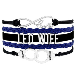 LEO Wife Bracelet Love Infinity Handcuffs Thin Blue Line Officers Wife Back the Blue - www.ChallengeCoinCreations.com
