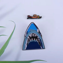 Load image into Gallery viewer, Jaws Inspired 2 Piece Enamel Pin Set Chrissie Watkins Brody Hooper Quint Orca Free USA Shipping PS-005A