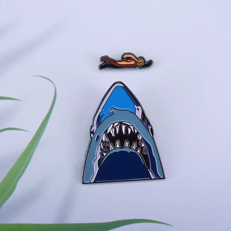 Jaws Inspired 2 Piece Enamel Pin Set Chrissie Watkins Brody Hooper Quint Orca Free USA Shipping PS-005A