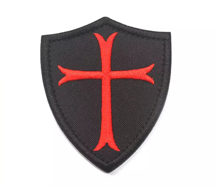 Templar Cross on Shield Embroidered Hook and Loop Patch FREE USA SHIPPING SHIPS FROM USA V00098-1/2 PAT-267/268