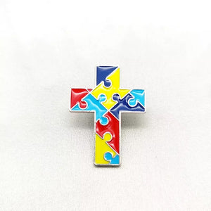 Autism Awareness Puzzle Cross Enamel Pin FREE USA SHIPPING SHIPS FROM USA P-191C